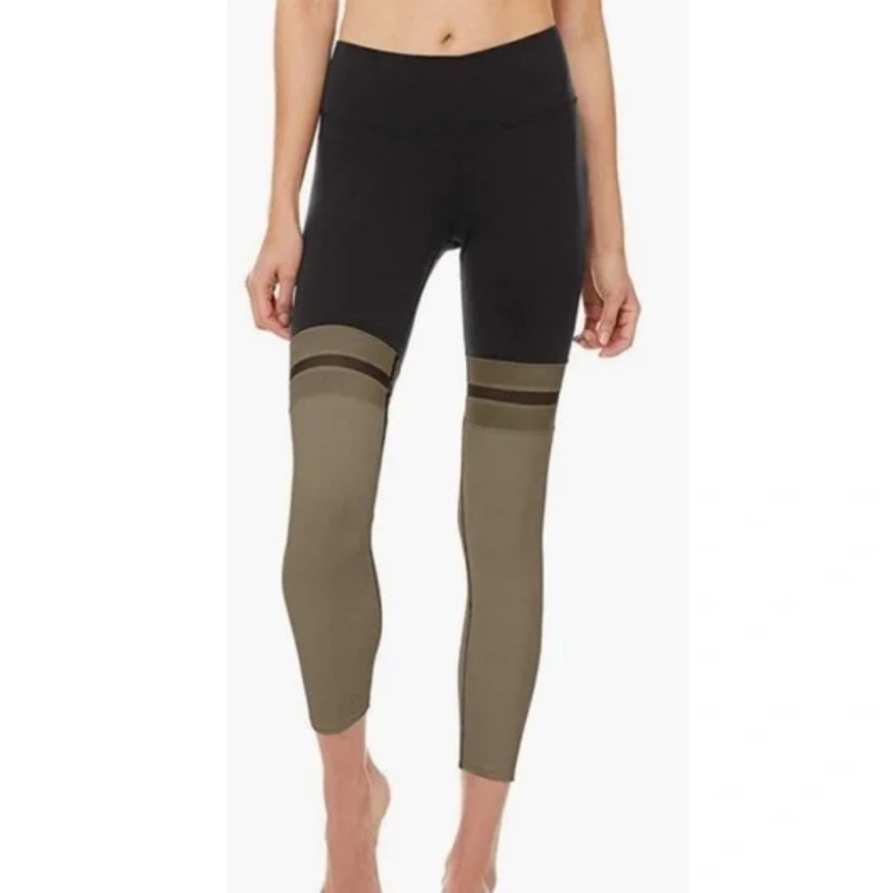 ALO black and army green color block mid rise cropped ankle leggings size small